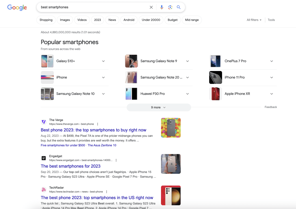 "best smartphones" SERP