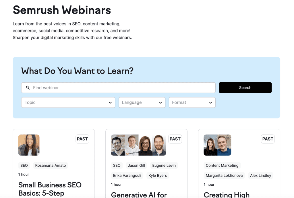 SEMrush’s webinars