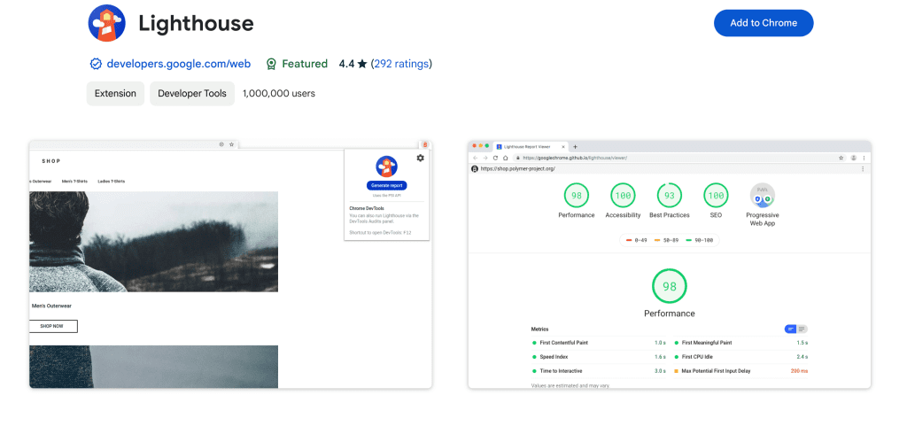 Extensions like "Lighthouse" for Google Chrome allow users to assess performance metrics without leaving the current browser window