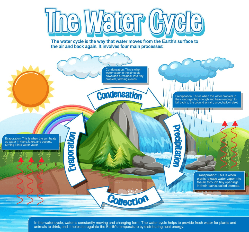 Consider an infographic depicting the "Water Cycle."