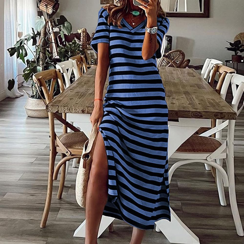 Women's Striped Maxi Dress in Navy Blue – Summer Collection. Image Source: Amazon