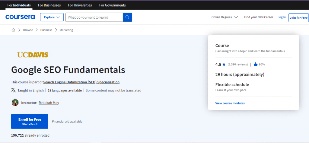 Google SEO Fundamentals by Coursera