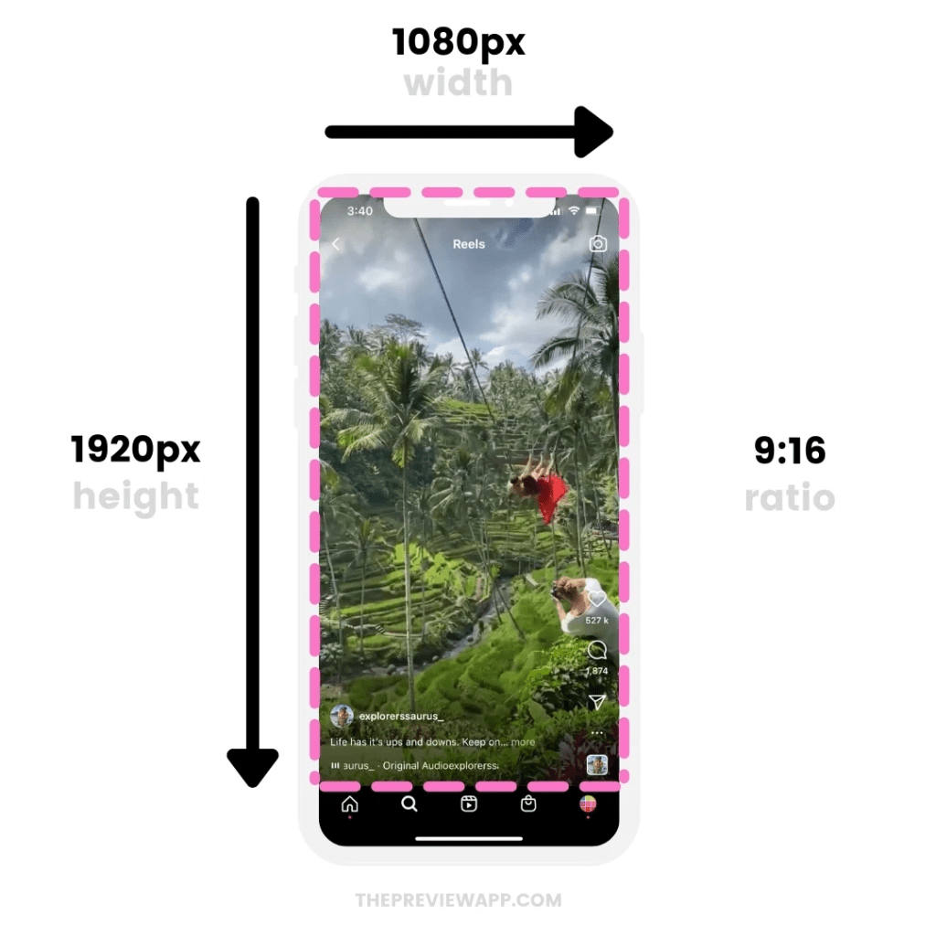Ideal Image Size Specifications for IG Reels. Image Source: Preview App