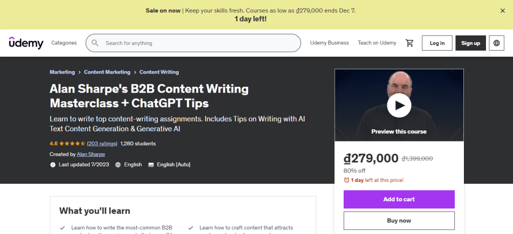 Alan Sharpe's B2B Content Writing Masterclass + ChatGPT Tips by Udemy
