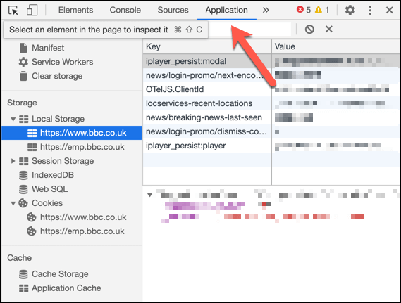 Google Chrome's Developer Tools provide a dedicated "Application" tab where developers can inspect cached resources