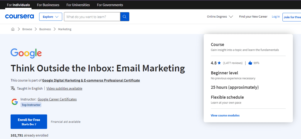Think Outside the Inbox: Email Marketing by Coursera