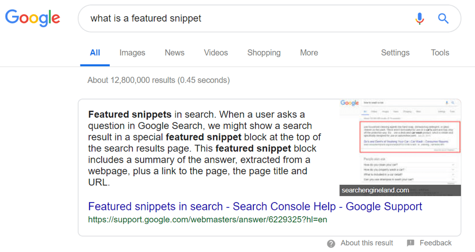 Notably, featured snippets, which offer succinct answers to user queries, occupy prominent positions on SERPs. Image source: Smart Insights