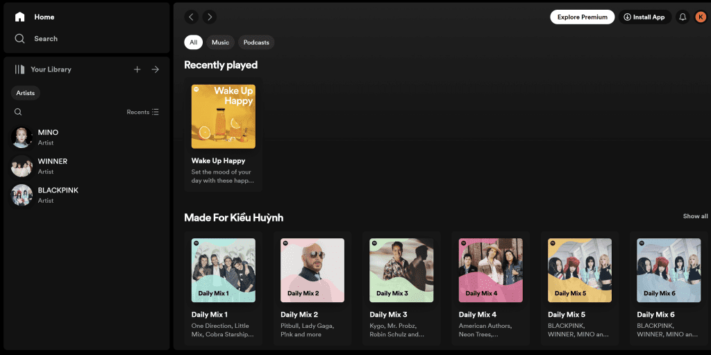 The website Spotify strategically uses above-the-fold space to showcase personalized music recommendations