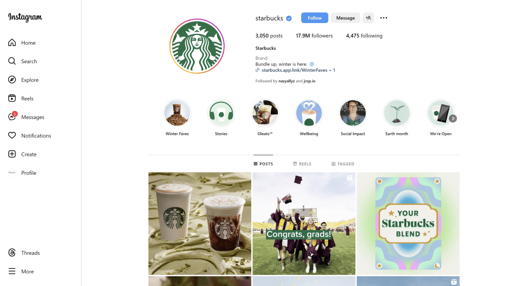 Starbucks' Instagram strategy seamlessly integrates visual and video content
