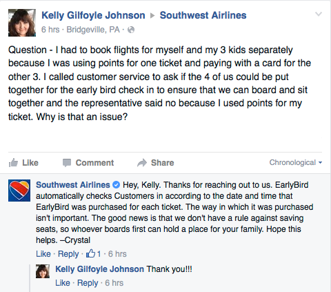 Southwest Airlines has been known for its exceptional customer service. Image Source: The Southwest Airlines Community