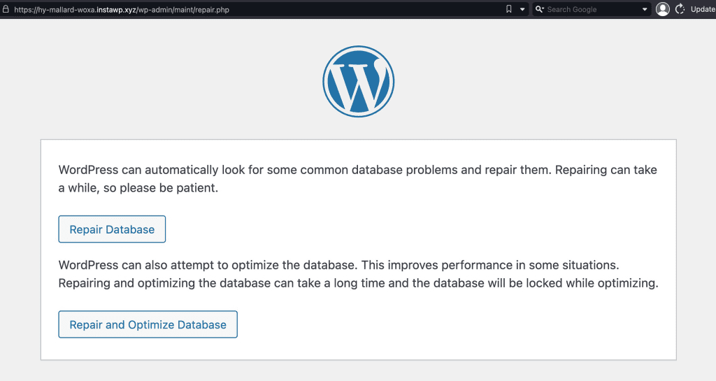 WordPress Database Repair. Image Source: Themeisle