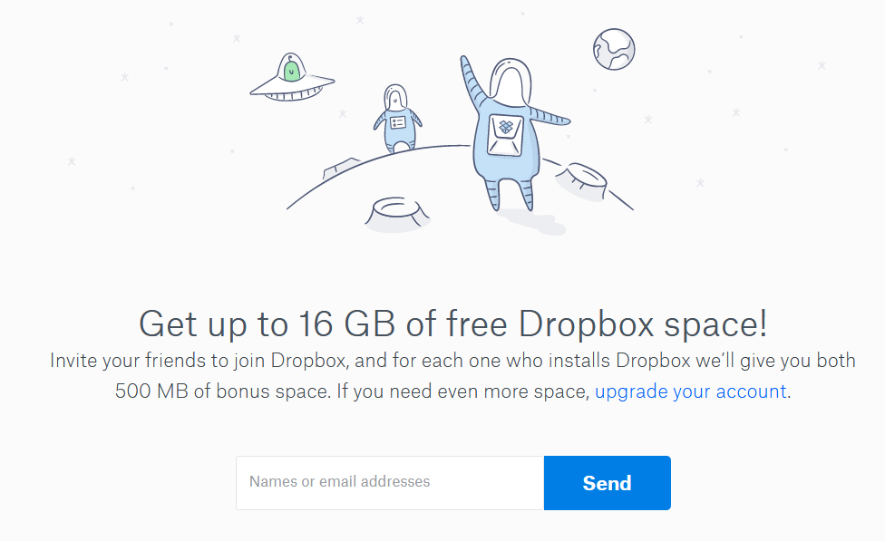 Dropbox achieved significant user growth by offering extra storage space for users who referred friends to join the platform. Image Source: GrowSurf