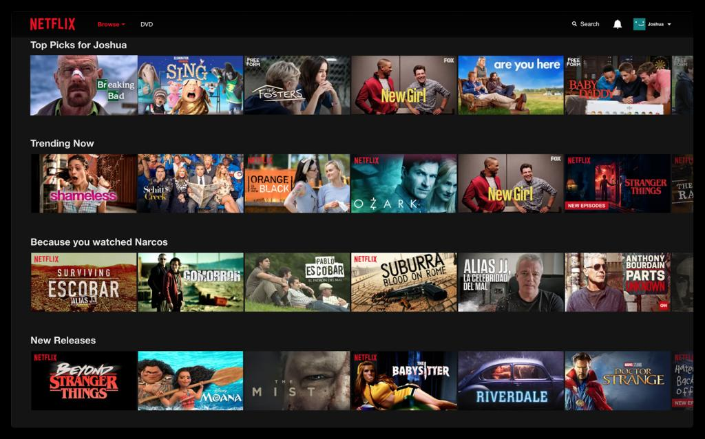 Netflix utilizes psychographics to recommend content based on individual viewing habits and preferences. Image Source: recostream.com