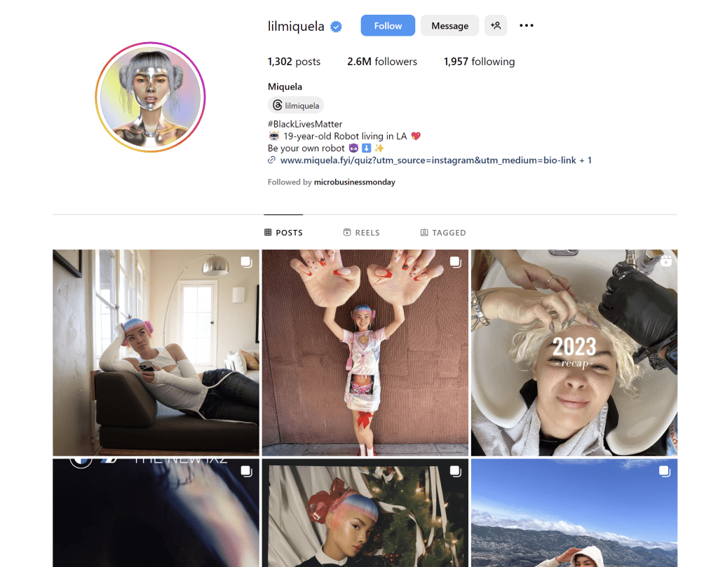 Lil Miquela a virtual influencer with 2.6 million Instagram followers