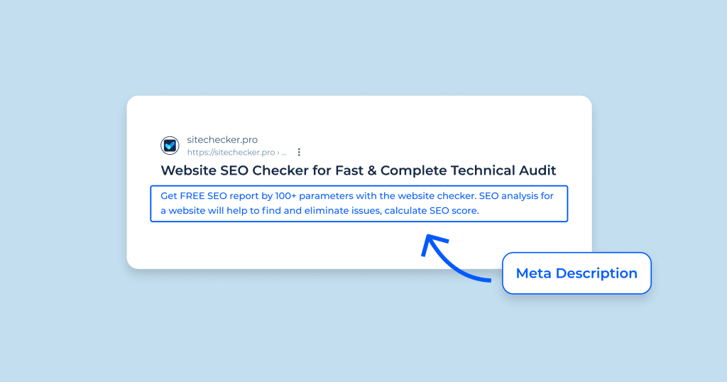 Pages with a meta description had an average of 5.8% more clicks vs. pages that were missing their meta description. Image Source: Website SEO Checker and Audit Tool