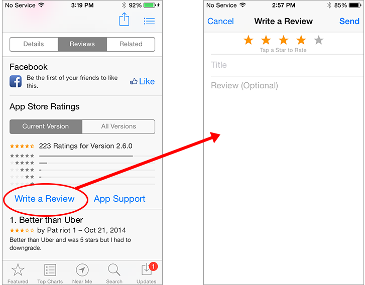 Leave Reviews. Image source: Apple