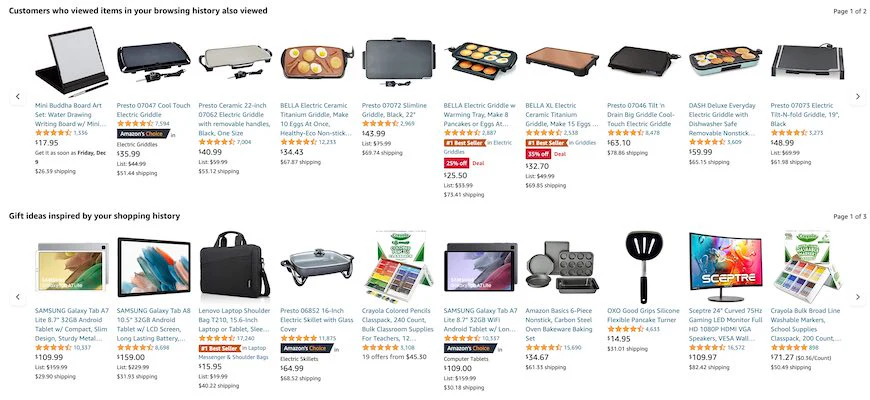 Amazon’s product recommendations. Image Source: Boost Commerce