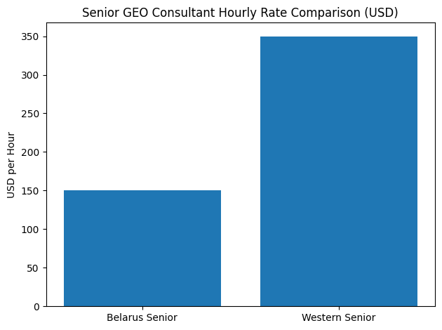 Senior GEO Consultant Hourly Rate Comparison (USD)